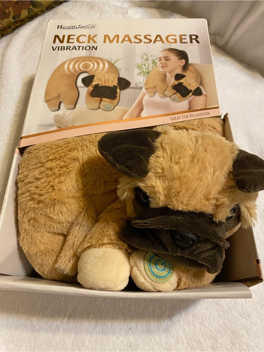 HealthTouch Tan Plush Neck Massager with Vibration - Comfort Support